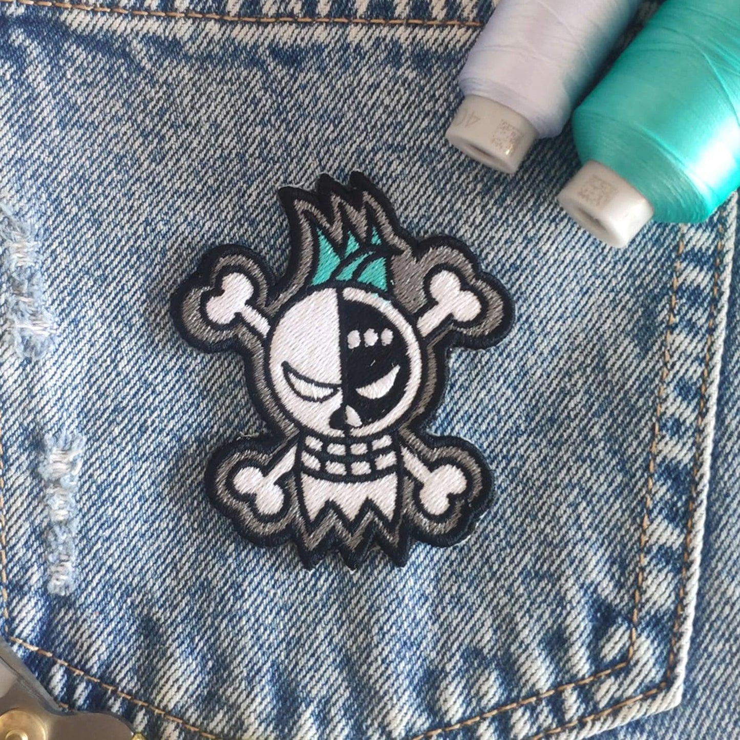 Parche Bordado Anime Calavera One Piece Franky 9cm - Valkynea